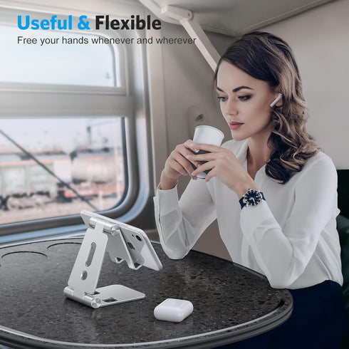 OMOTON Foldable Cell Phone Stand, C4 Portable Aluminum Phone Holder, Adjustable Phone Dock Cradle Compatible with iPhone 14/13/12/11 Pro Max, Sams...
